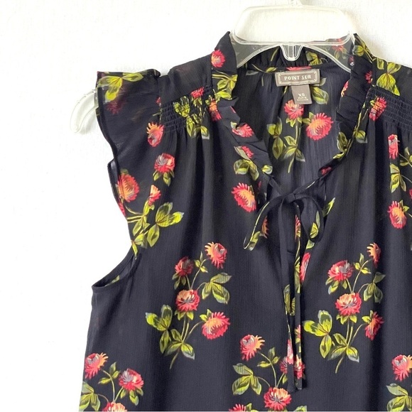 J. Crew Point Sur Floral Ruffle Cap Sleeve Blouse - Picture 4 of 9